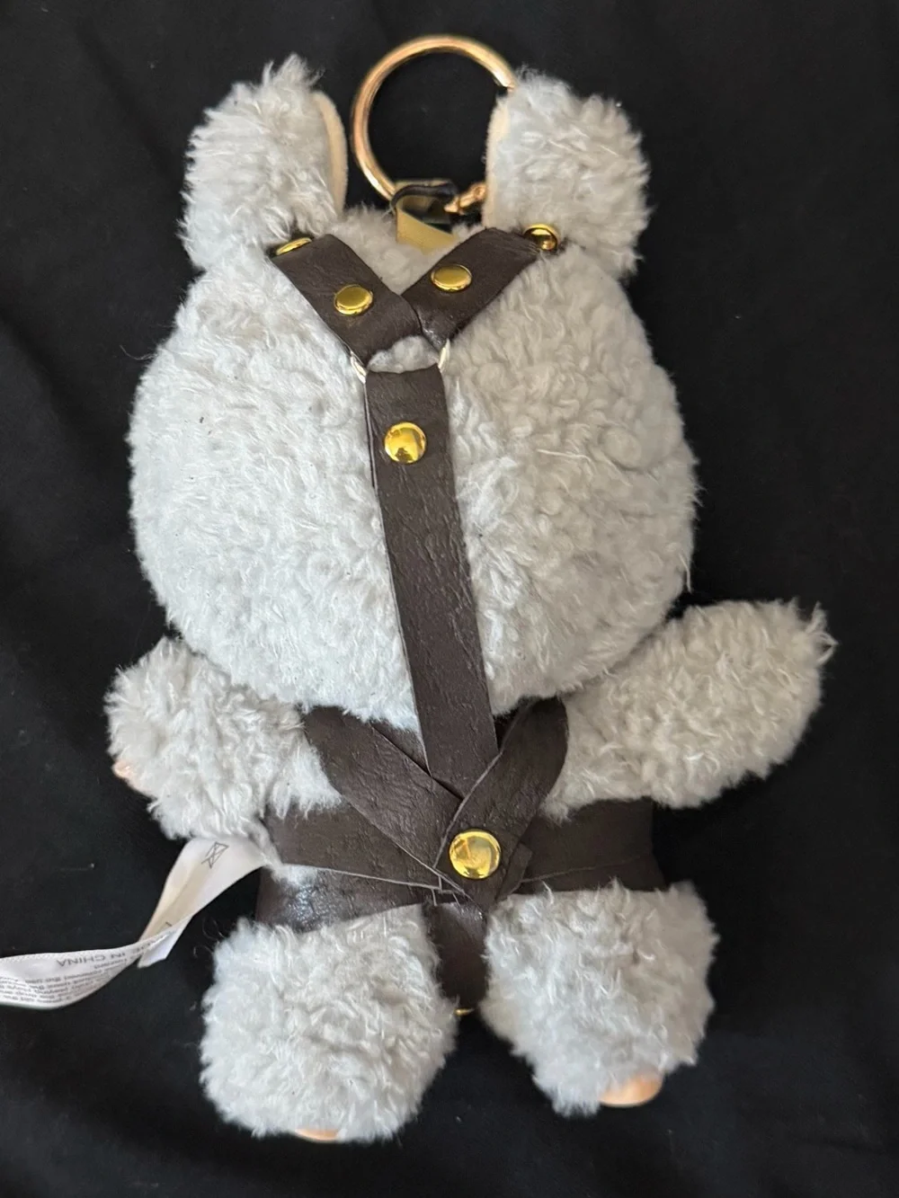 Plush Fabubu Doll with Spiked Leather Harness - Gray